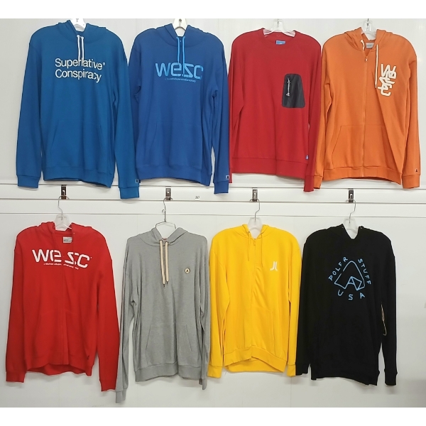 LOT OF 8 - MEN'S SWEATSHIRTS & HOODIES - MFG WESC, PENFIELD, POLER, ETC