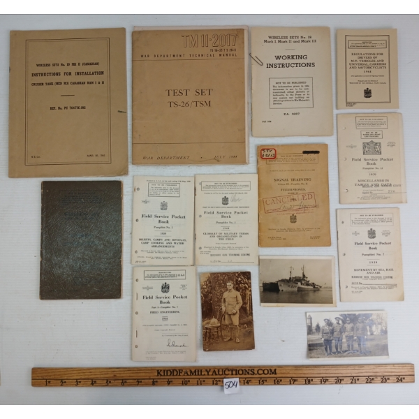 JOB LOT - WWII CDN MILITARY EQUIPMENT MANUALS, TRAINING BOOKLETS, PHOTOS, ETC