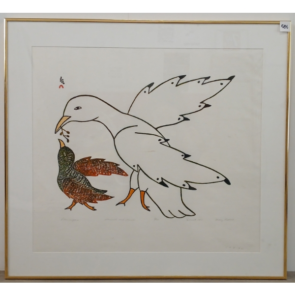 "PTARMIGAN" BY MARY PUDLAT (PRS CDN ARTIST) - FRAMED STONECUT & STENCIL