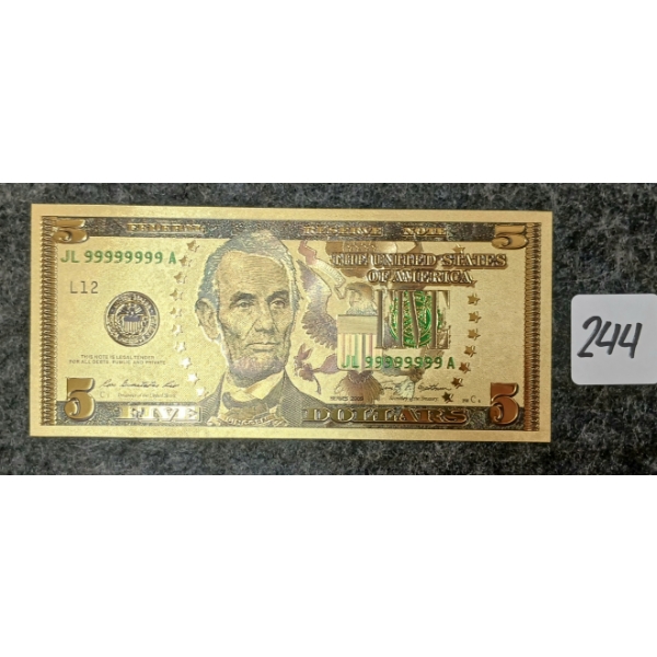 2009 U.S. $5 BANKNOTE - 24K GOLD LEAF
