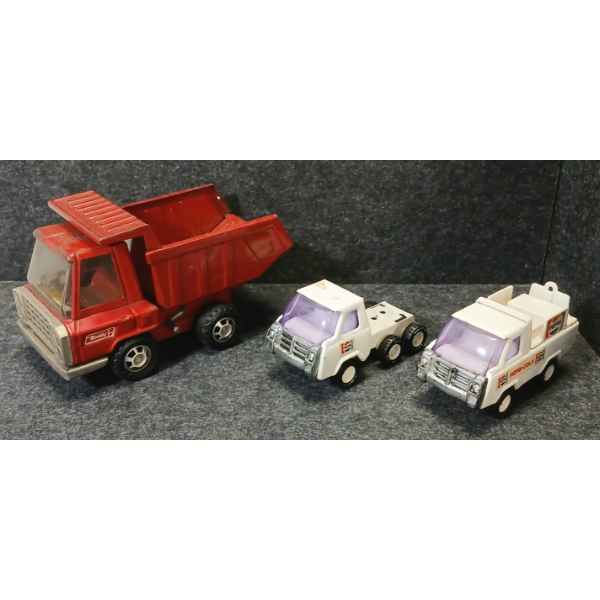 LOT OF 3 - BUDDY L PRESSED STEEL / PLASTIC DUMP TRUCK & PEPSI-COLA TRUCKS