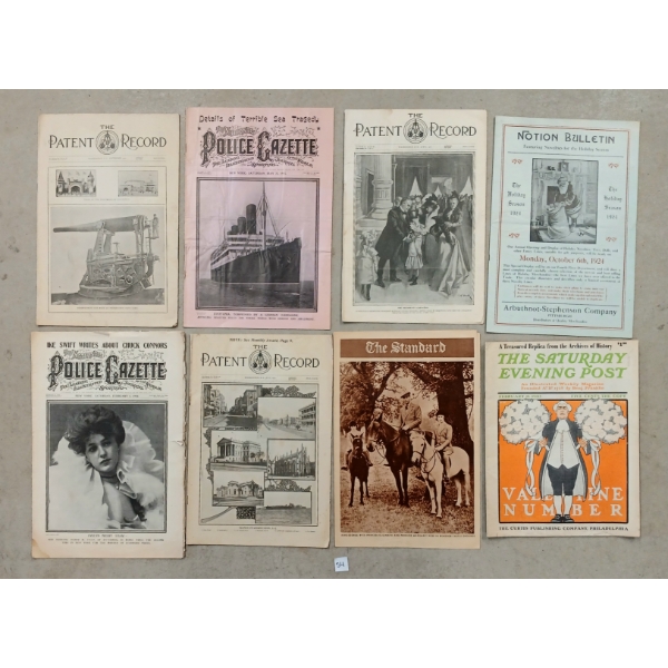 LOT OF 8 - INCL 1901 THE PATENT RECORD, 1908 POLICE GAZETTE & 1924 NOTION BULLETIN ETC