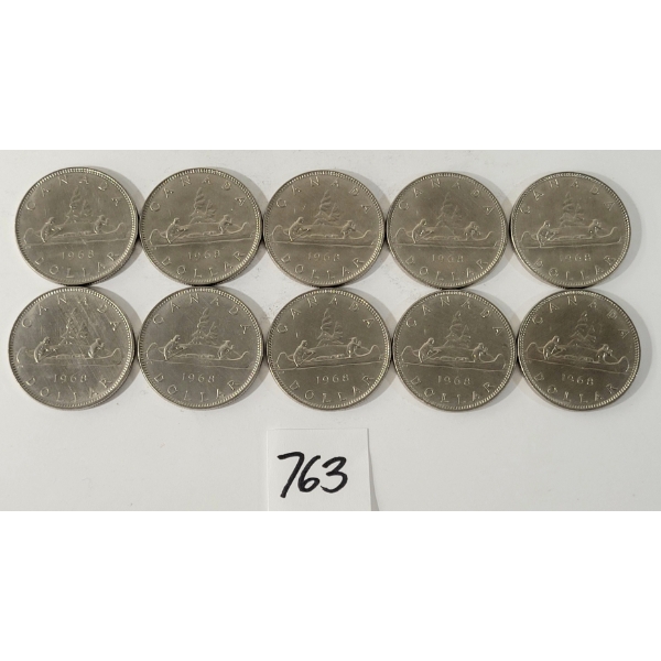LOT OF 10 - 1968 CDN SILVER DOLLAR
