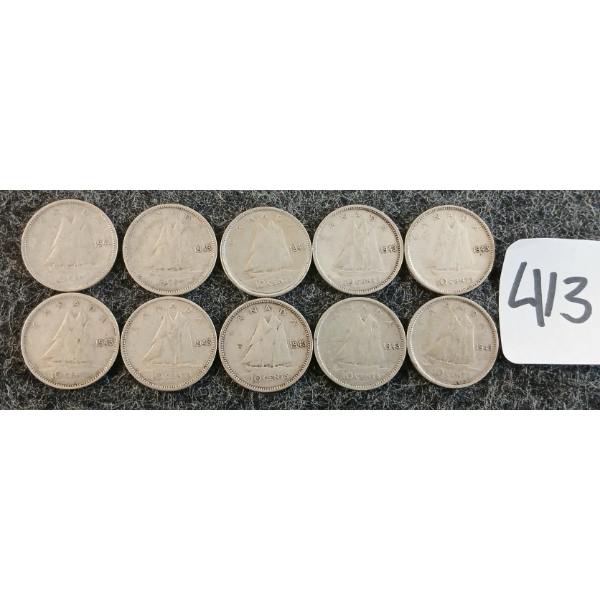 LOT OF 10 - 1943 CDN 10 CENT COINS