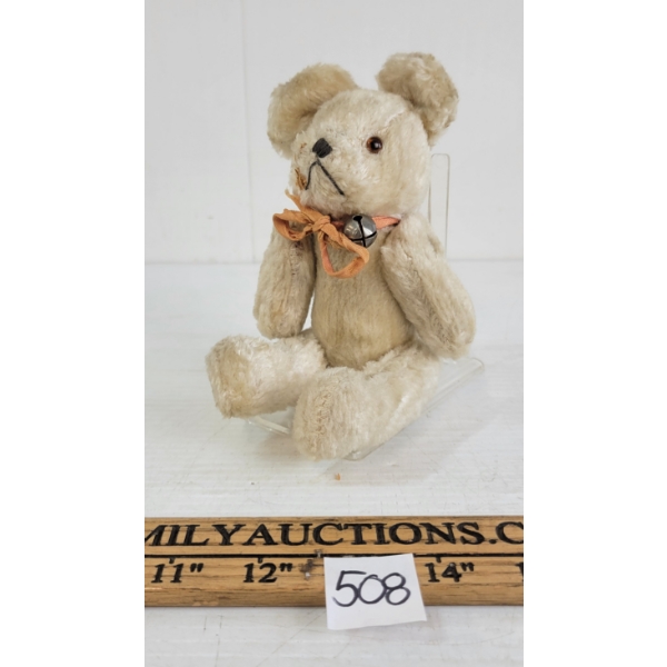 VINTAGE JOINTED TEDDY BEAR W/ SQUEAKER