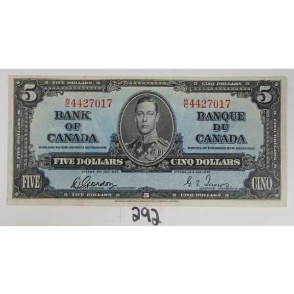 1937 CDN $5 BANKNOTE