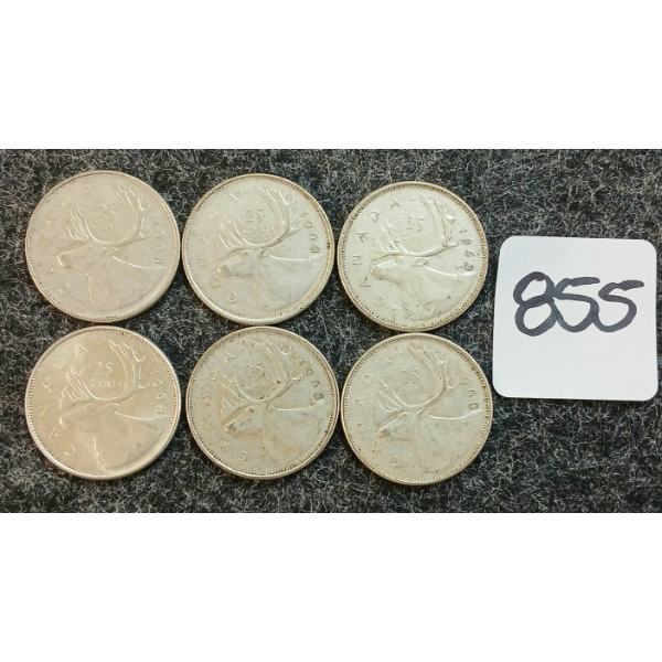 LOT OF 6 - 1968 CDN 25 CENT COINS