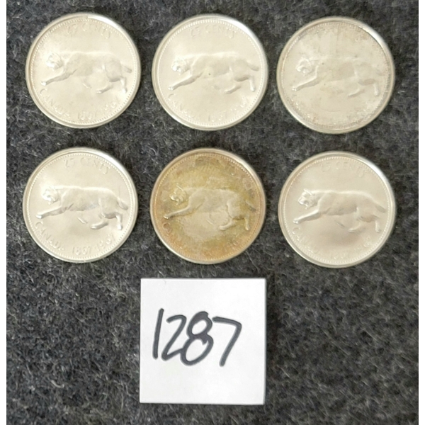 LOT OF 6 - 1967 CDN 25 CENT SILVER COINS