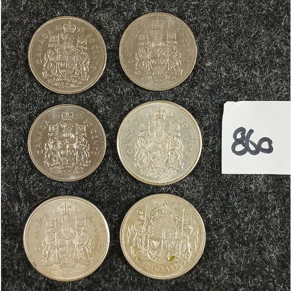 LOT OF 6 - 1956-1985 CDN 50 CENT SILVER COINS