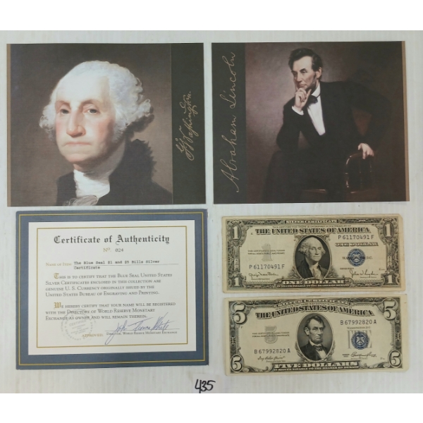WRME 1935 & 1953 U.S. $1 & $5 BLUE SEAL BANKNOTES