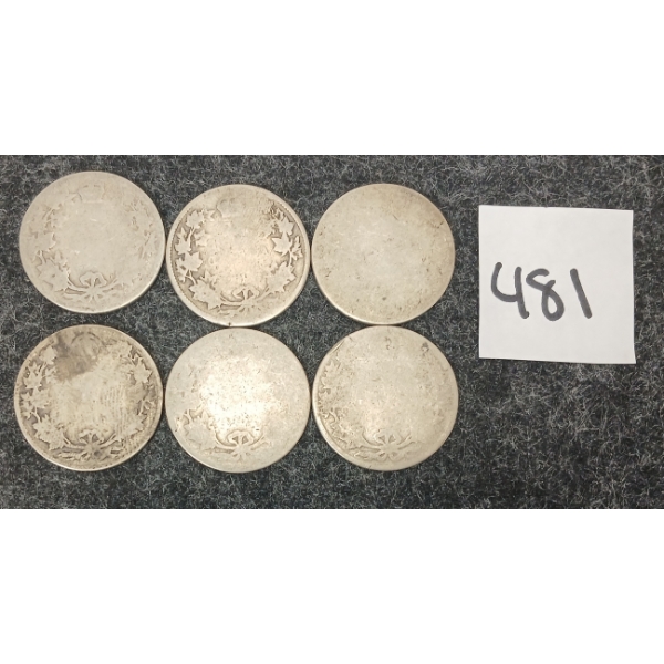 LOT OF 6 - CDN SILVER 25 CENT PCS