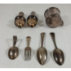 Image 4 : LOT OF 7 - SILVER PLATED CUP, SPOON, FORK & SALT & PEPPER SHAKER