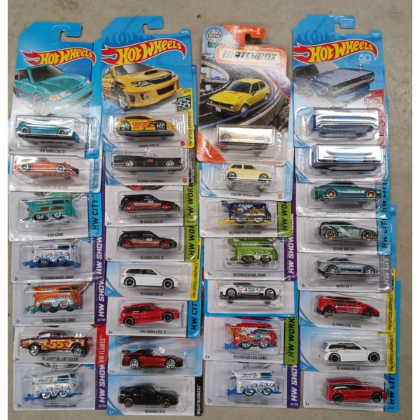 LOT OF 30 - HOTWHEELS - 1990 HONDA CIVIC  EF, CUSTOM DATSUN 240Z, ETC