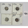 LOT OF 4 - 1870, 1888, 1899 & 1900 CDN 5 CENT SILVER PCS
