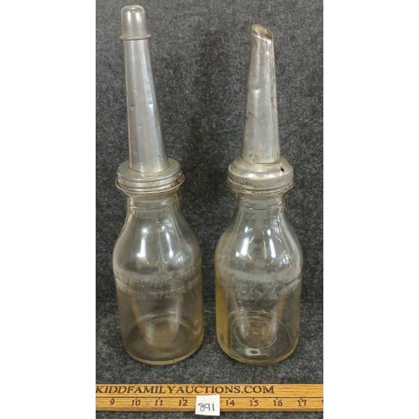 LOT OF 2 - MOTOR OIL QT CANS W/ SPOUTS