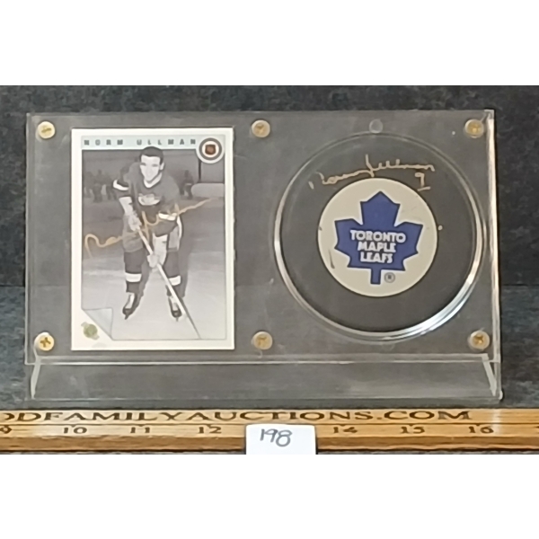 1992 UTC NHL TORONTO MAPLE LEAFS NORM ULLMAN HOCKEY CARD & PUCK - AUTOGRAOHED