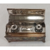 UNMARKED SILVER PLATED DBL INK STAND W/ PEN REST TRAY