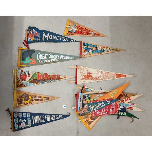 QTY OF PENNANTS - INCL OTTAWA, BLUE JAYS, HELL'S GATE, ETC
