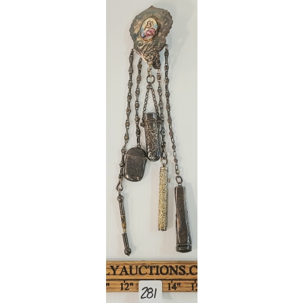 VICTORIAN ERA STERLING SILVER CHATELAINE - CIRCA 1880s-1900s