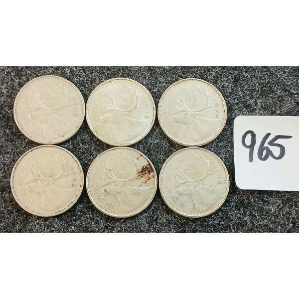 LOT OF 6 - 1968 CDN 25 CENT COINS