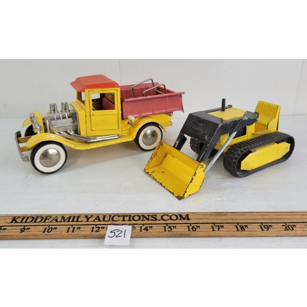 LOT OF 2 - BUDDY L PRESSED STEEL TRACTOR & DUMP TRUCK