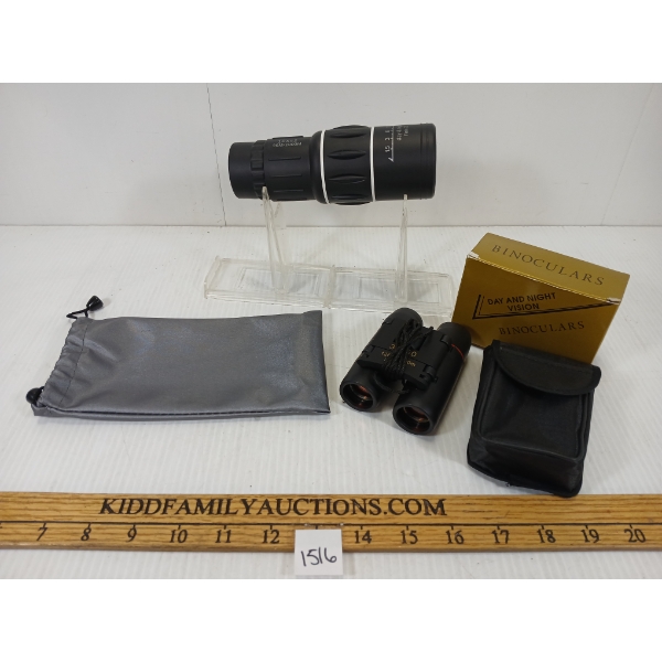 LOT OF 2 - SINGLE TUBE 10X42 DAY & NIGHT TELESCOPE & BINOCULARS