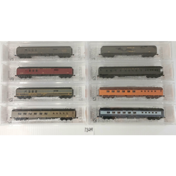 LOT OF 8 - MICRO TRAINS - PULLMAN, CANADIAN PACIFIC, BURLINGTON, MILWAUKEE ROAD, ETC
