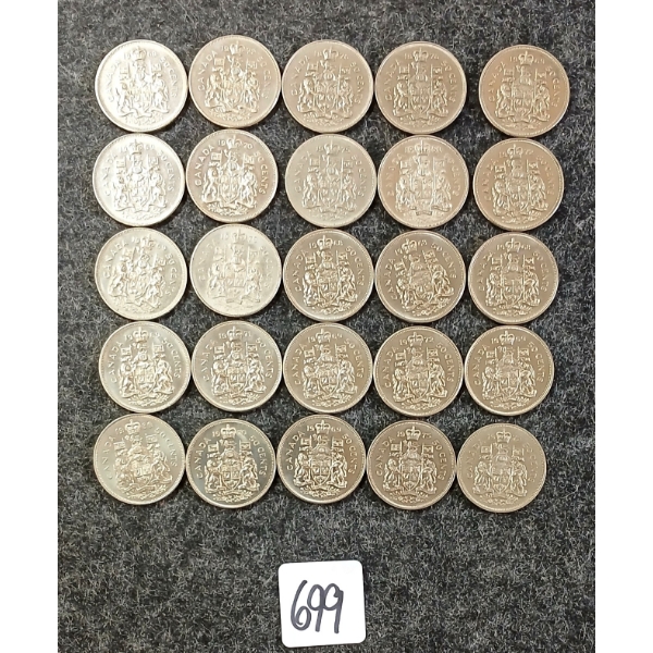 LOT OF 25 - 1968-1976 CDN 50 CENT COINS