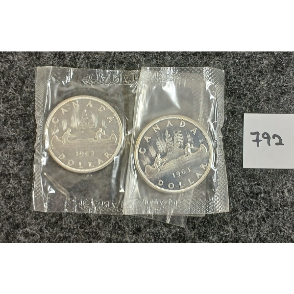 LOT OF 2 - 1963 CDN VOYAGEUR SILVER DOLLAR COINS 