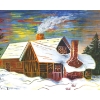 Image 2 : NORTHERN LIGHTS OVER CABIN BY LUELLA THOMSON (1934 - 2025) - FRAMED OIL & ACRYLIC BOARD