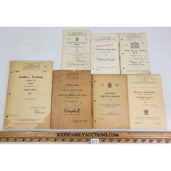 LOT OF 7 - WWII CDN MILITARY TRAINING BOOKLETS & FIELD SERVICE POCKET BOOKS