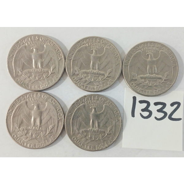 LOT OF 5 - 1942 U.S. 25 CENT SILVER COINS