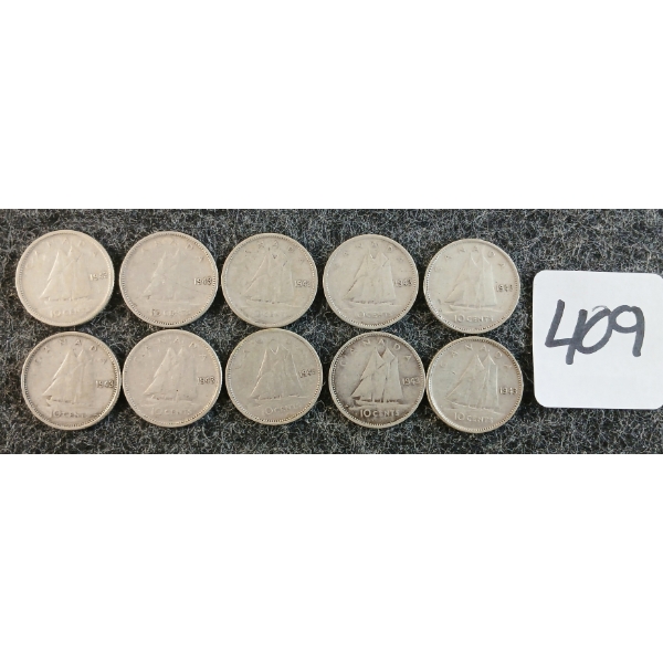 LOT OF 10 - 1943 CDN 10 CENT COINS
