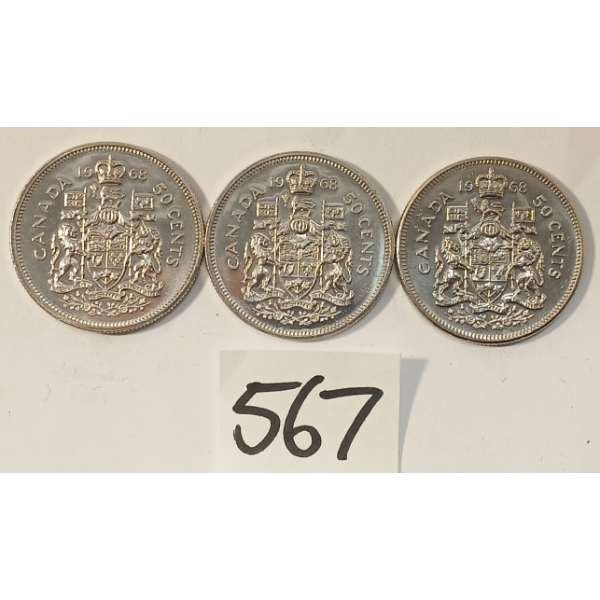 LOT OF 3 - 1968 CDN 50 CENT COINS