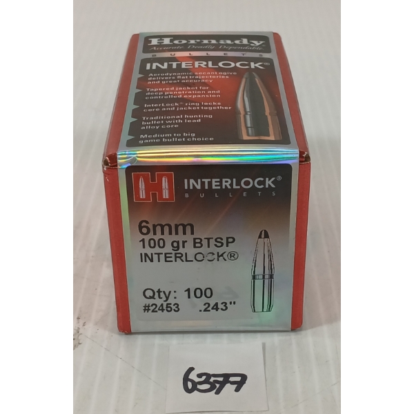 BULLETS: 100X HORNADY 6MM - 100GR - BTSP INTERLOCK - SEALED