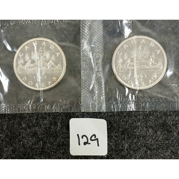  LOT OF 2 - 1963 CDN SILVER DOLLARS - VOYAGEUR 