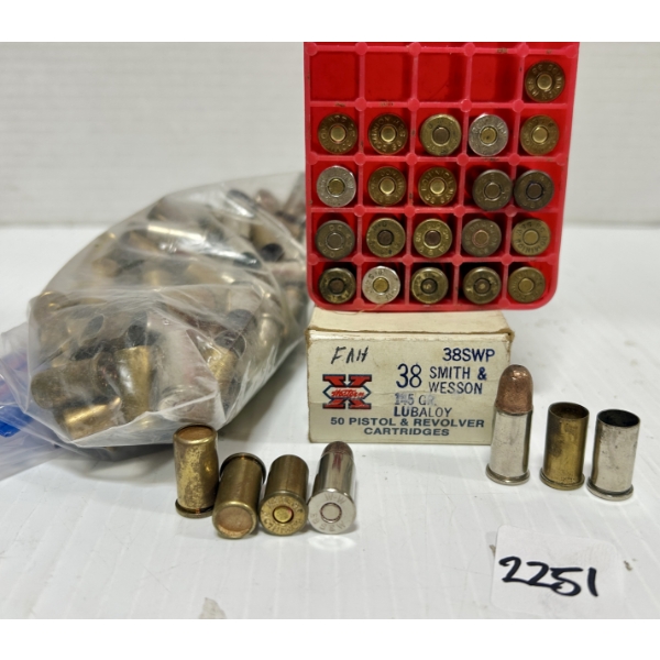 AMMO / BRASS: 43X LIVE & 3X BLANK & 119X BRASS .38 S&W - MIXED