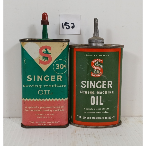 LOT OF 2 - SINGER SEWING MACHINE 3 & 4OZ OILERS