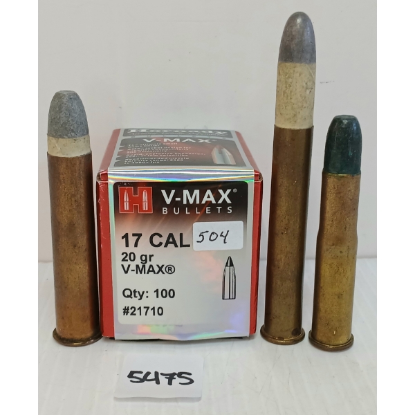 AMMO / BULLETS: 3X ANTIQUE RNDS - APPROX 50X .17 - 20GR - V-MAX BULLETS