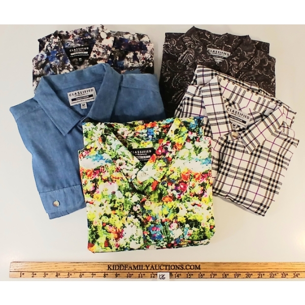 LOT OF 5 - MEN'S CLASSIFIED BUTTON-UP LONG SLEEVE SHIRTS - FT FLORAL, PAISLEY, DENIM, ETC
