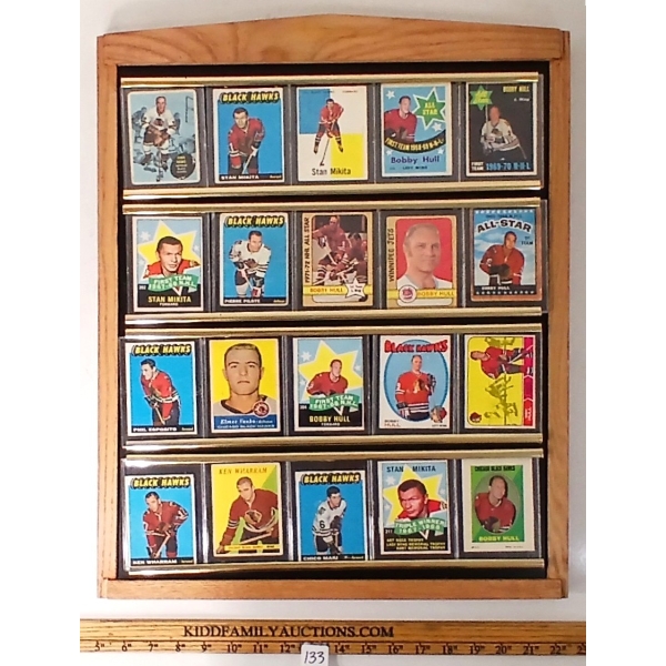 LOT OF 20 - 1960'S-1970'S CHICAGO BLACK HAWKS HOCKEY CARDS W/ WALL DISPLAY