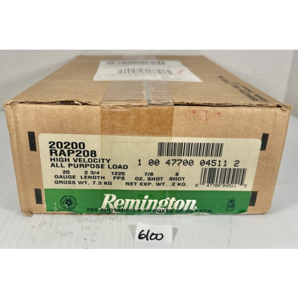 AMMO: 200X REMINGTON 20 GA 2-3/4 IN - #8