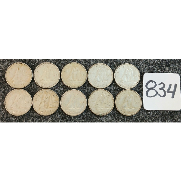 LOT OF 10 - 1968 CDN 10 CENT COINS