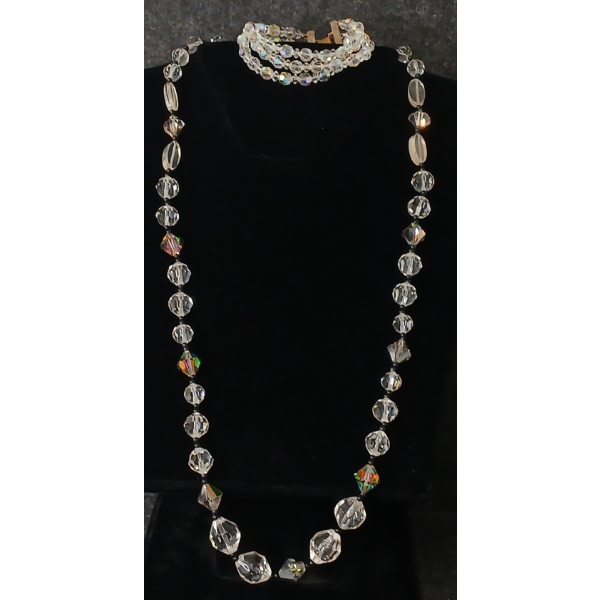 LOT OF 2 - BEADED RHINESTONE BRACELET & NECKLACE