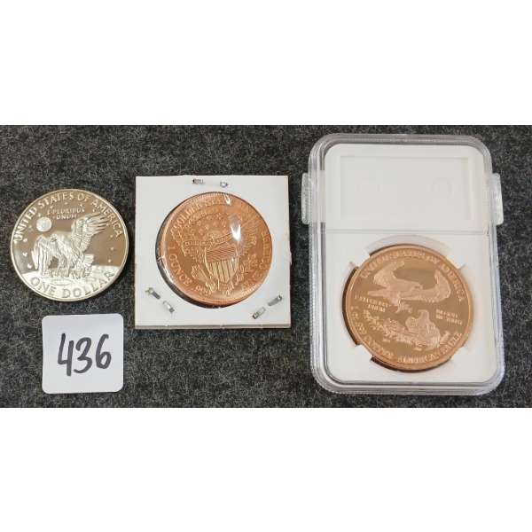 LOT OF 3 - 1978-S EISENHOWER DOLLAR & 1OZ .999 FINE COPPER COINS