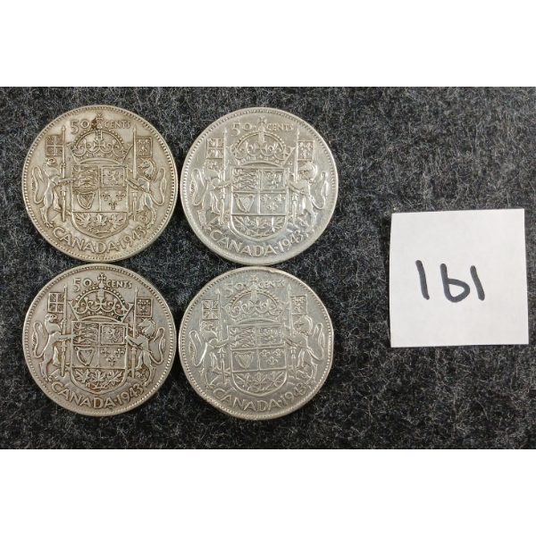 LOT OF 4 - 1943 CDN 50 CENT SILVER COINS