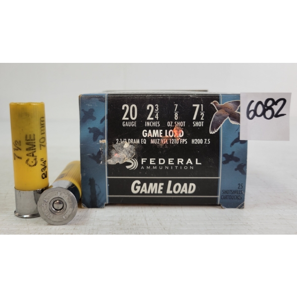 AMMO: 25X FEDERAL 20GA - 2-34IN - #7-1/2 SHOT