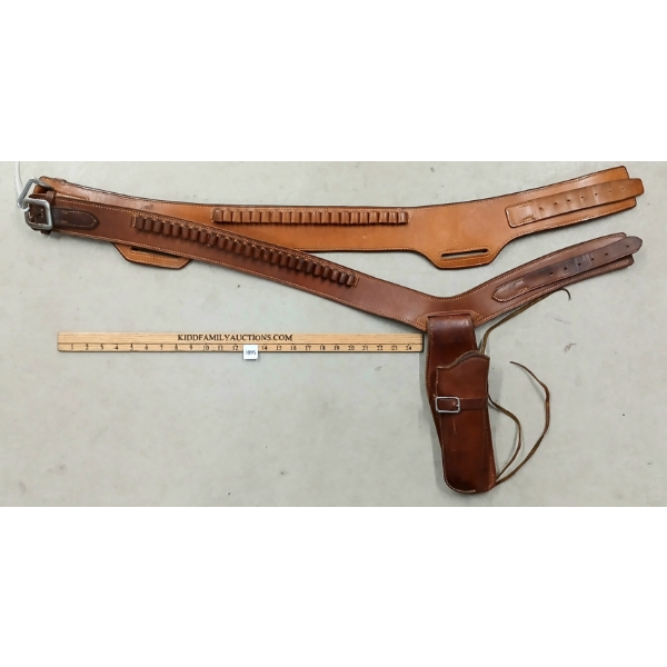 LOT OF 2 - LEATHER CARTRIDGE BELTS W/ HOLSTER