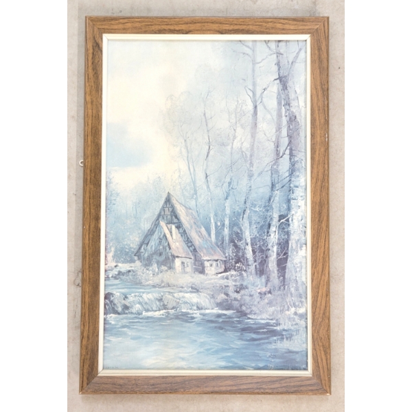 WINTER COTTAGE BY UNKNOWN ARTIST - FRAMED PRINT