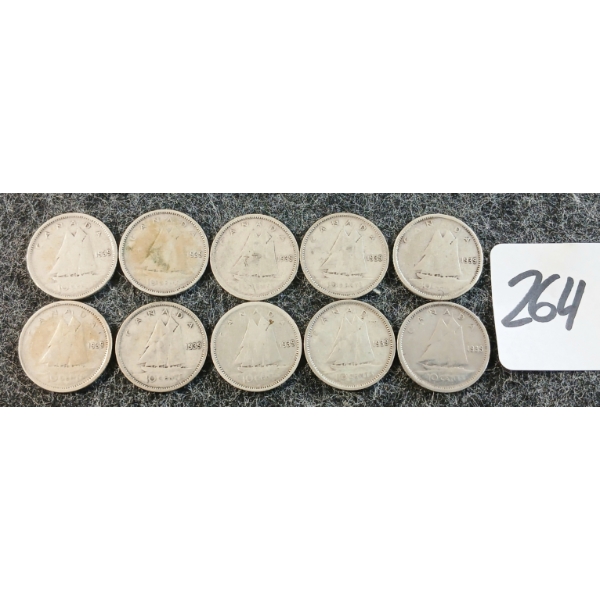 LOT OF 10 - 1939 CDN 10 CENT COINS